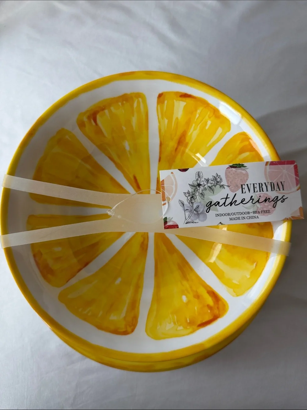 Sunburst Yellow Citrus Melamine Dinner Plate and Bowl Set - Bright Lemon Design